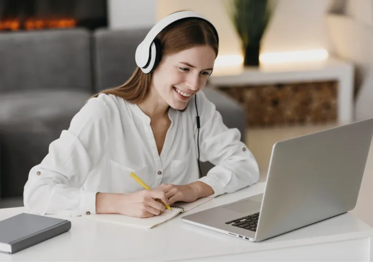 Student attending an online tutoring class from home