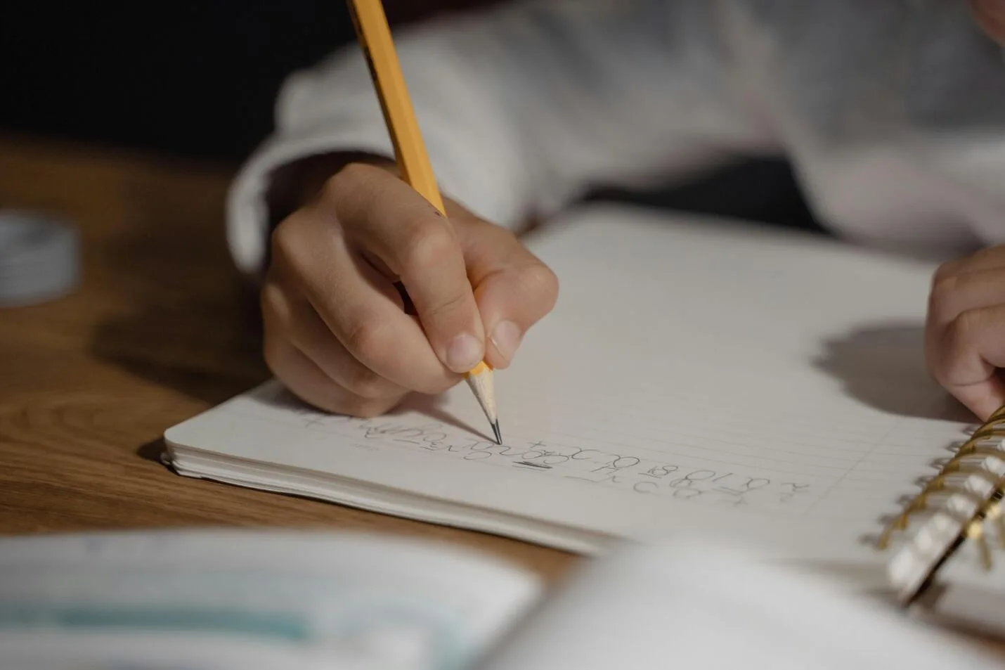 A student writing in a notebook
